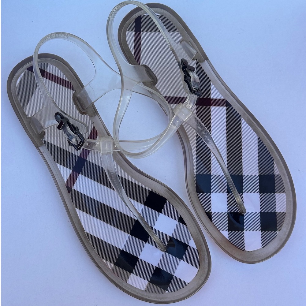 Burberry Nova Check Clear Jelly Sandals Thong Ankle Strap Flat Made in Italy 41